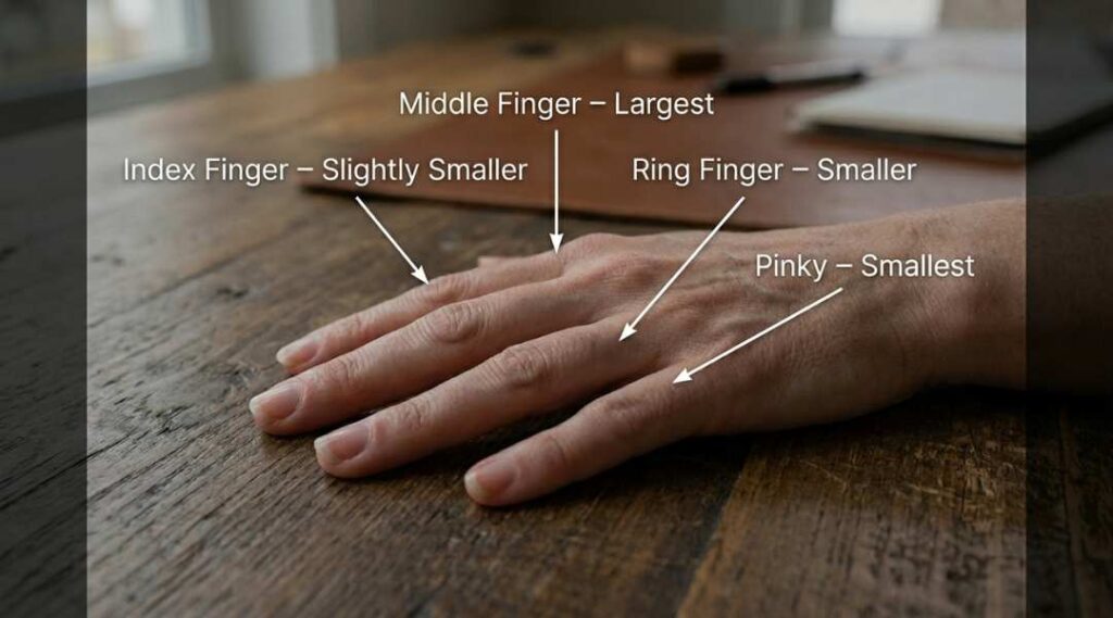 sizes vary between fingers