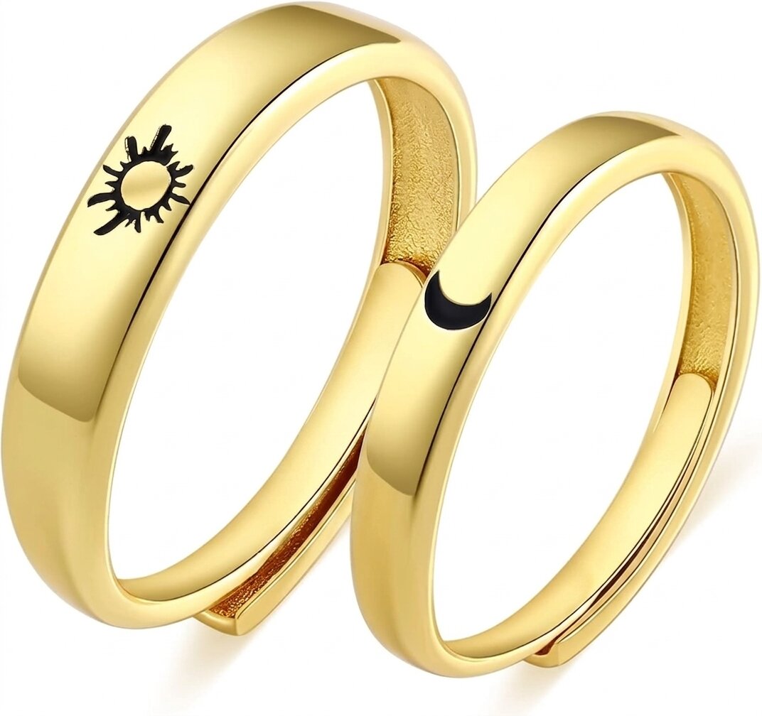 Silver Rings Custom Adjustable Sun and Moon Matching Rings Engraved I Love You Couples Rings