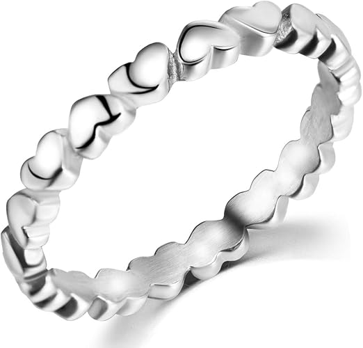 Stainless Steel Heart Shaped Classical Simple Plain Stacking Wedding Band Promise Ring